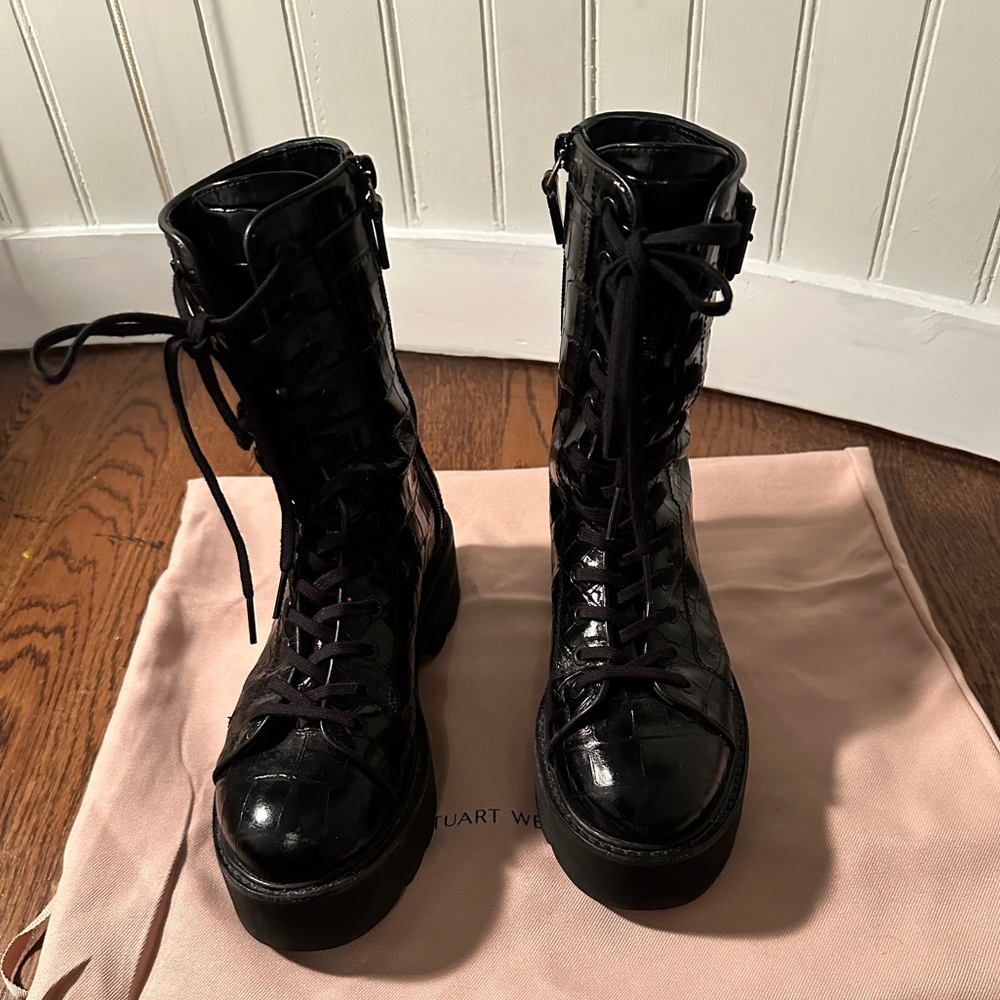Stuart Weitzman Croc combat boots